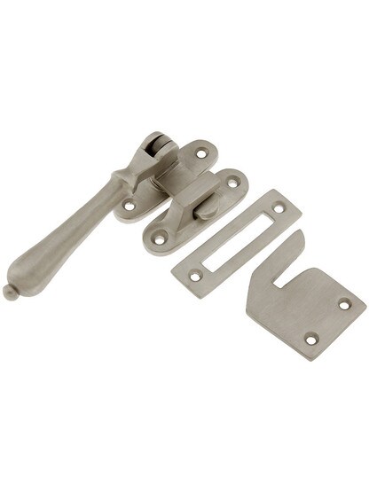 Solid Brass Casement Window Latch With Pendant Handle In Satin Nickel.